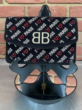 🔥BALENCIAGA 🔥BB 🔥Crystal-🔥Embellished 🔥Black 🔥Leather🔥 Shoulder Bag🔥